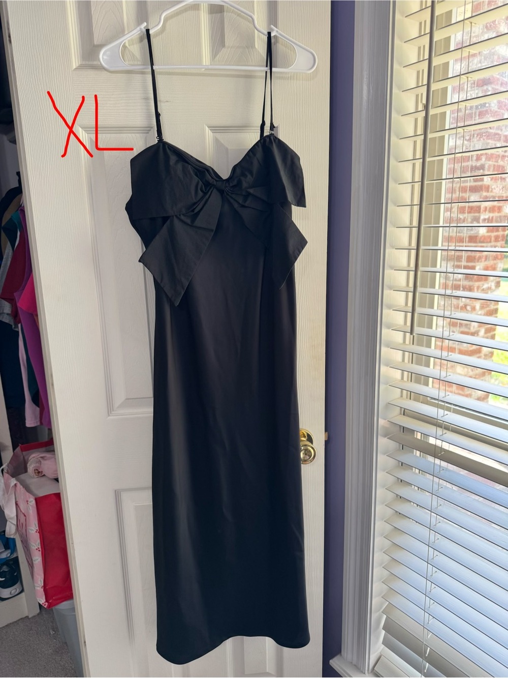 a new day Black Spaghetti Strap Midi Dress with Front Bow Detail